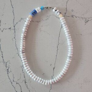 Gemstone Necklace (Howlite and Peach Moonstone) with Sterling Closure – Handmade